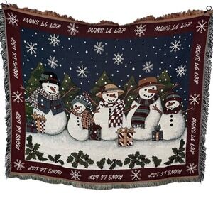 VTG Chatham Tapestry‎ Throw Blanket Snowman Family Let It Snow Christmas Holiday